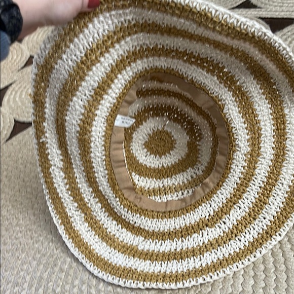 Tan and White Striped Sun Hat with Wide Brim - Picture 3 of 4